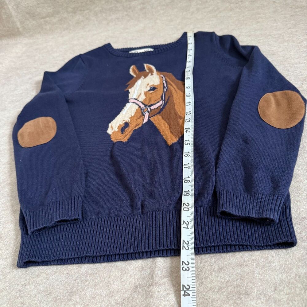 Hope & Henry Navy Horse Graphic Sweater Kids L Elbow Patch Organic Sustainable - Picture 6 of 10